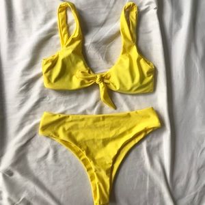 Bright yellow front tie bikini set